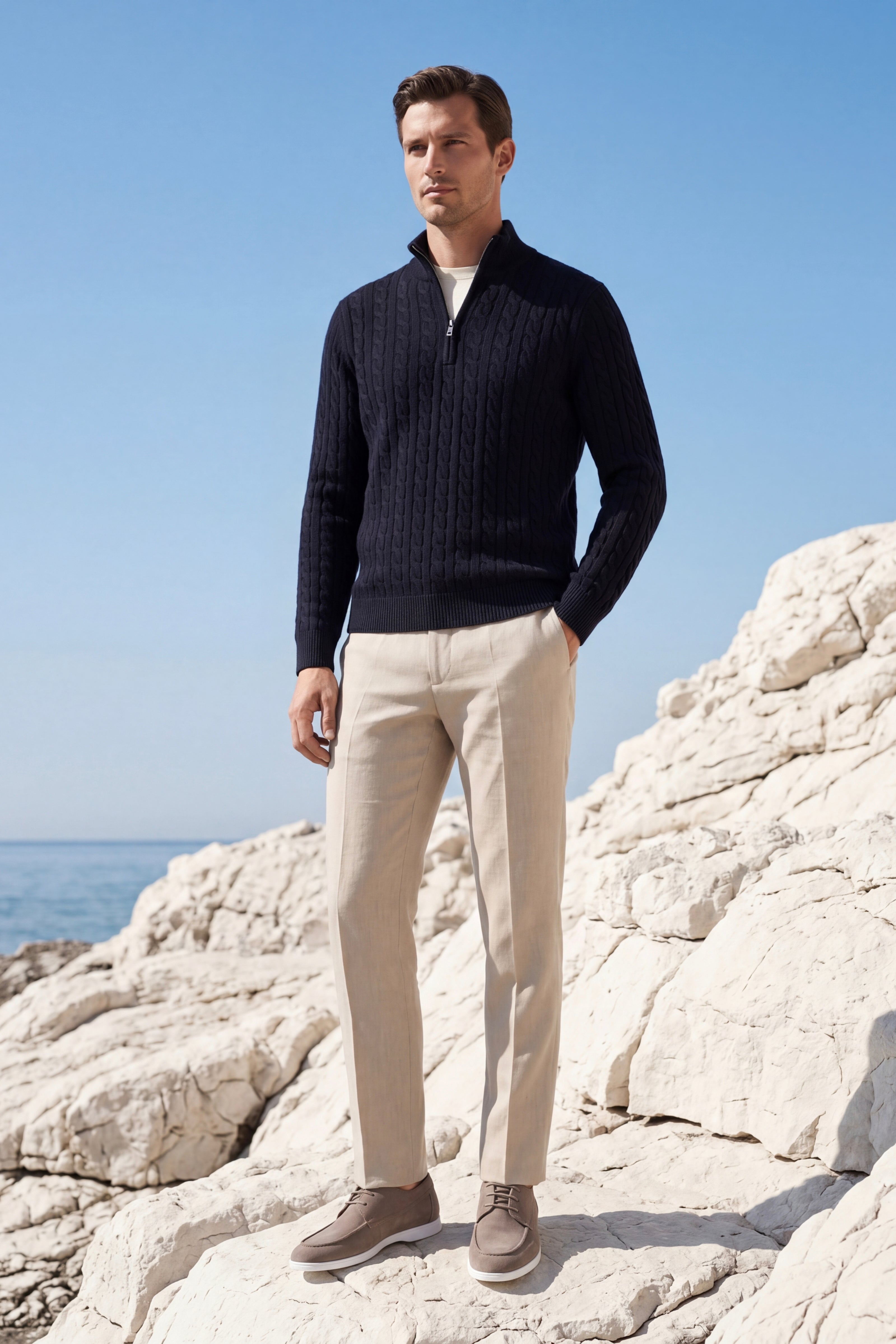 Lerano Cashmere Half-Zip Knit Black