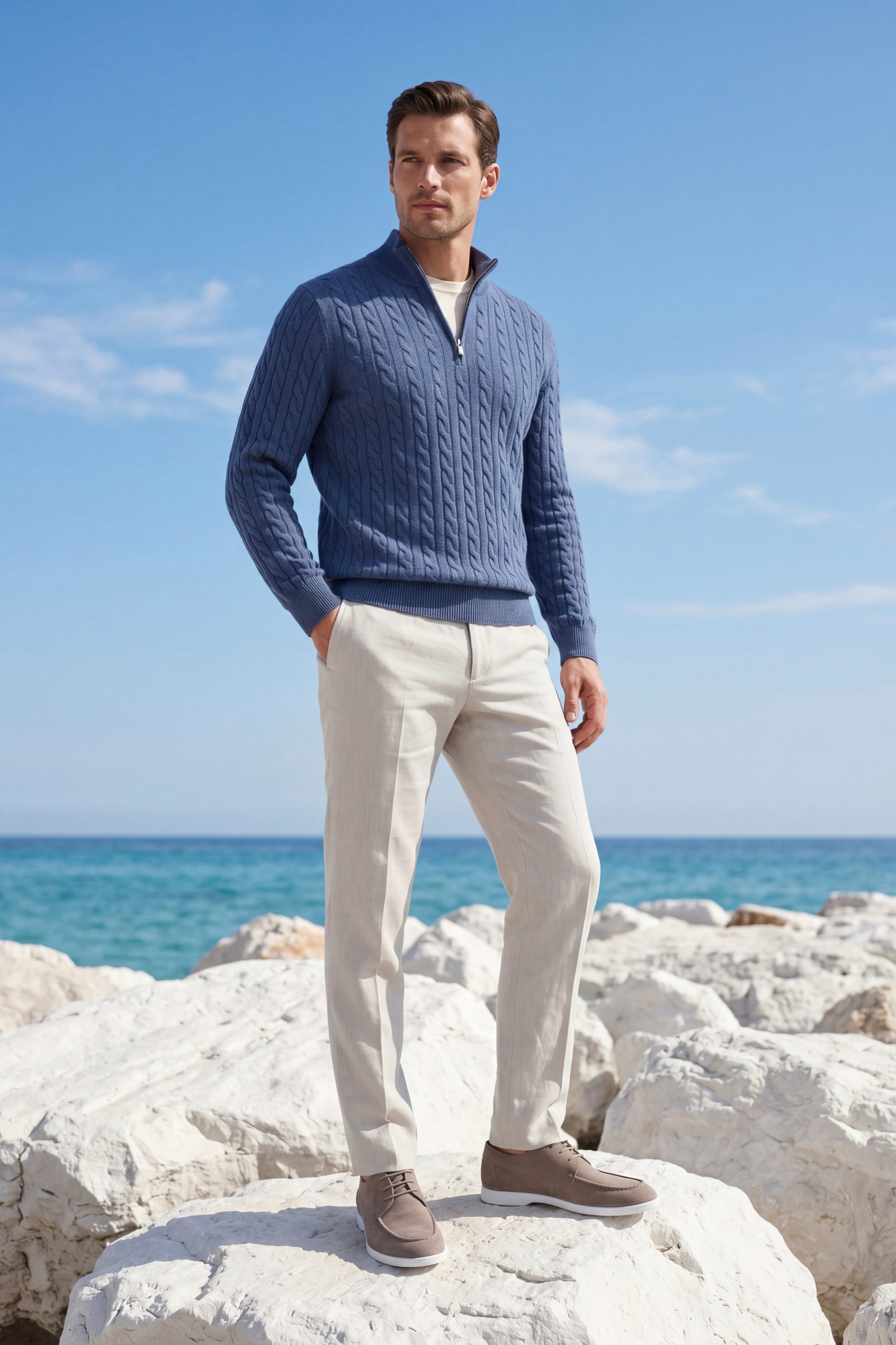 Lerano Cashmere Half-Zip Knit Blue