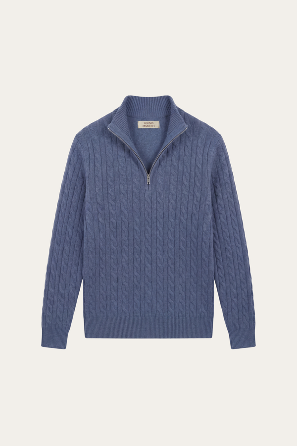 Lerano Cashmere Half-Zip Knit Blue