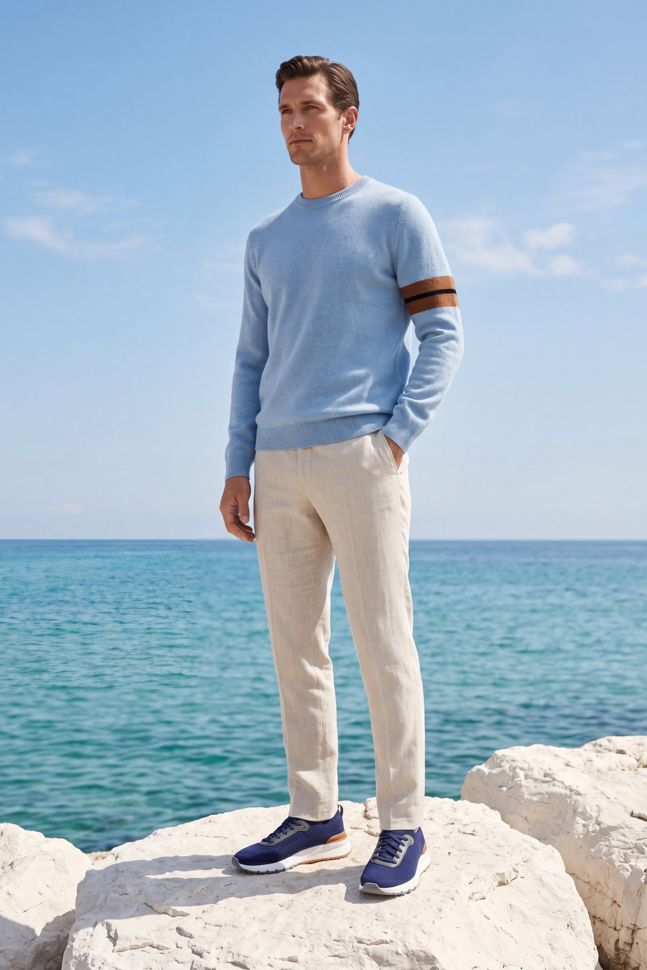 Valeno Cashmere Crewneck Sweater Sky Blue