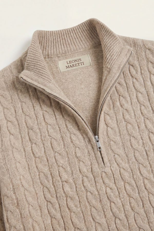 Lerano Cashmere Half-Zip Knit Beige