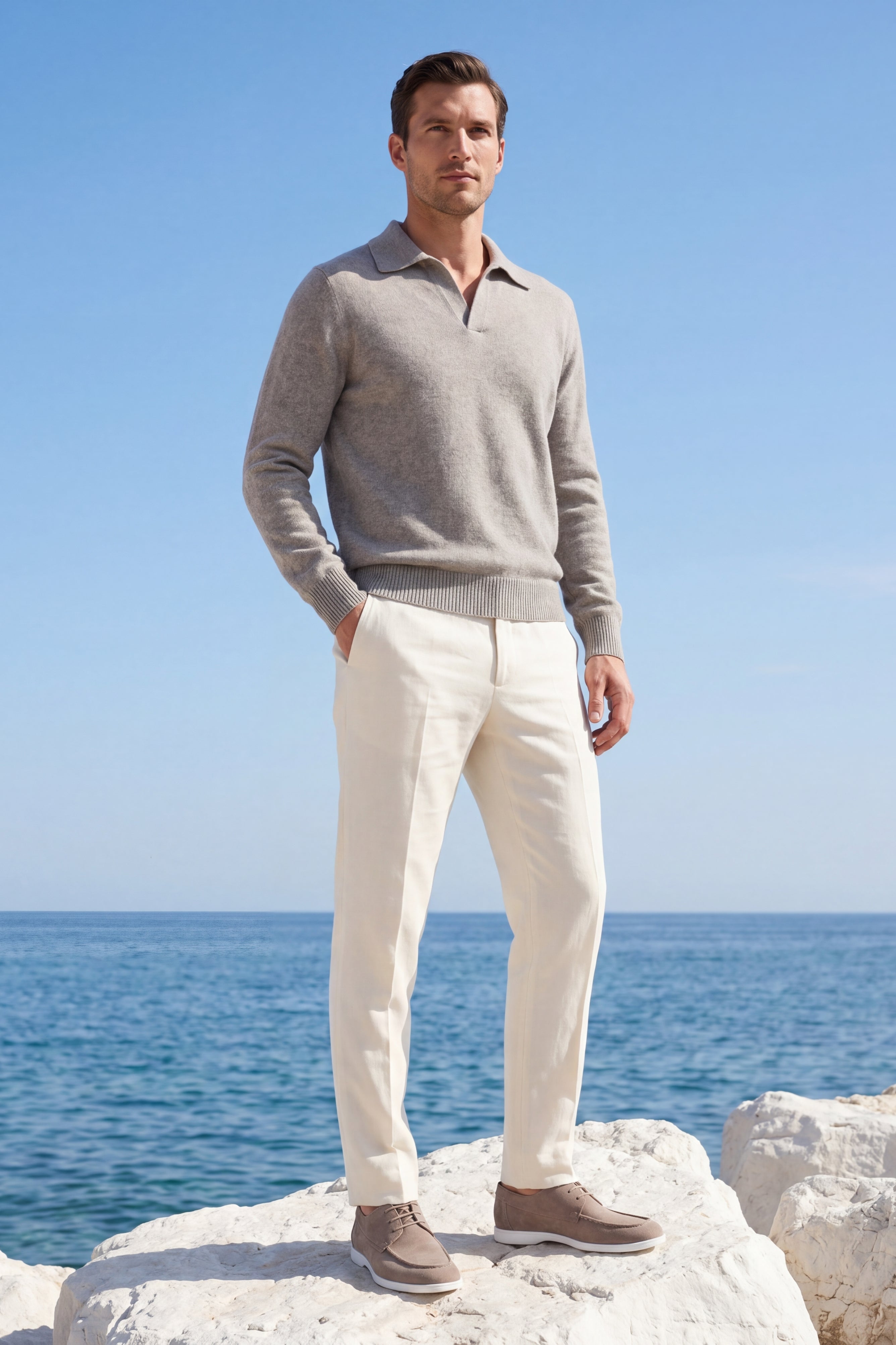 Marencio Cashmere Polo Knit Grey