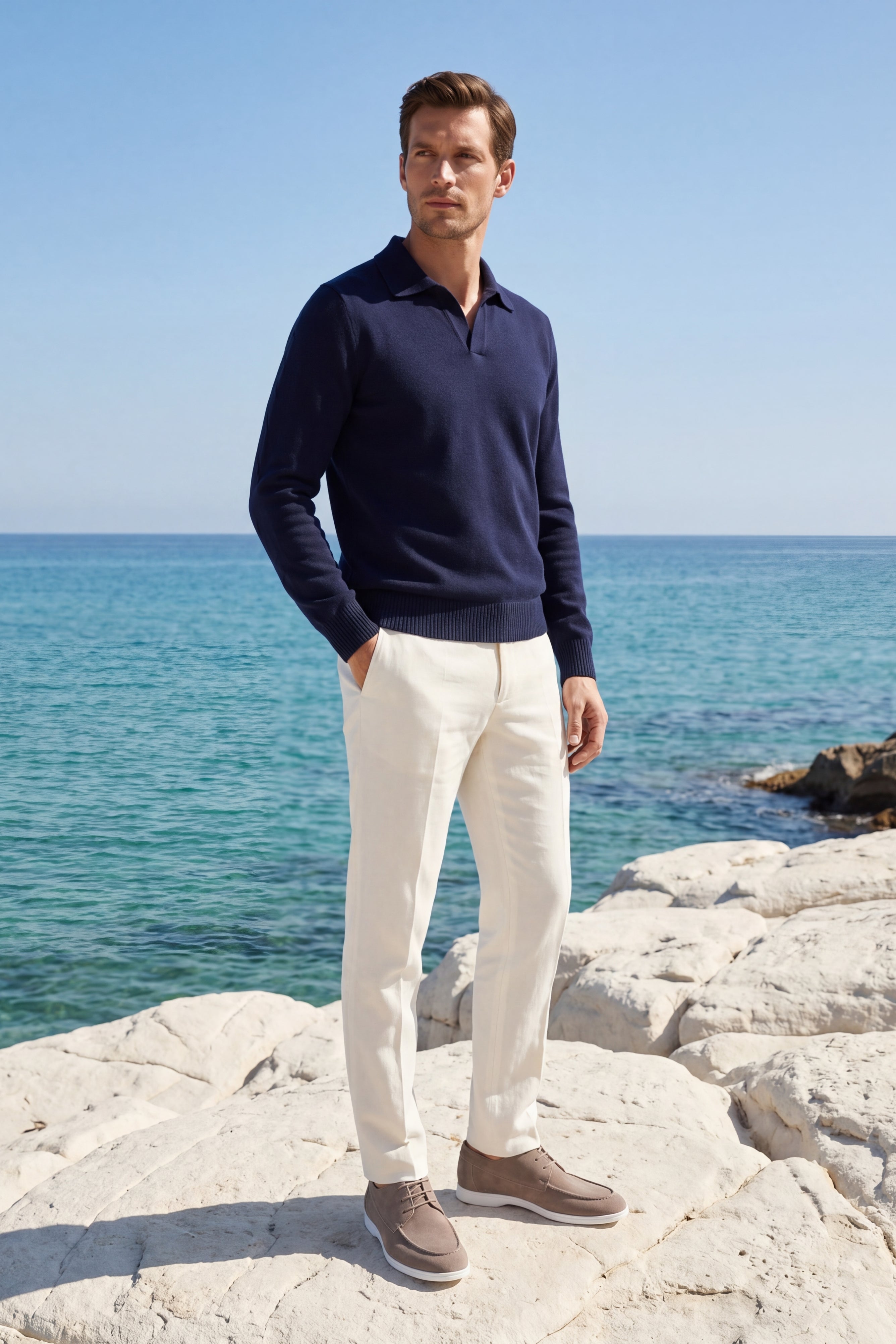 Marencio Cashmere Polo Knit Navy