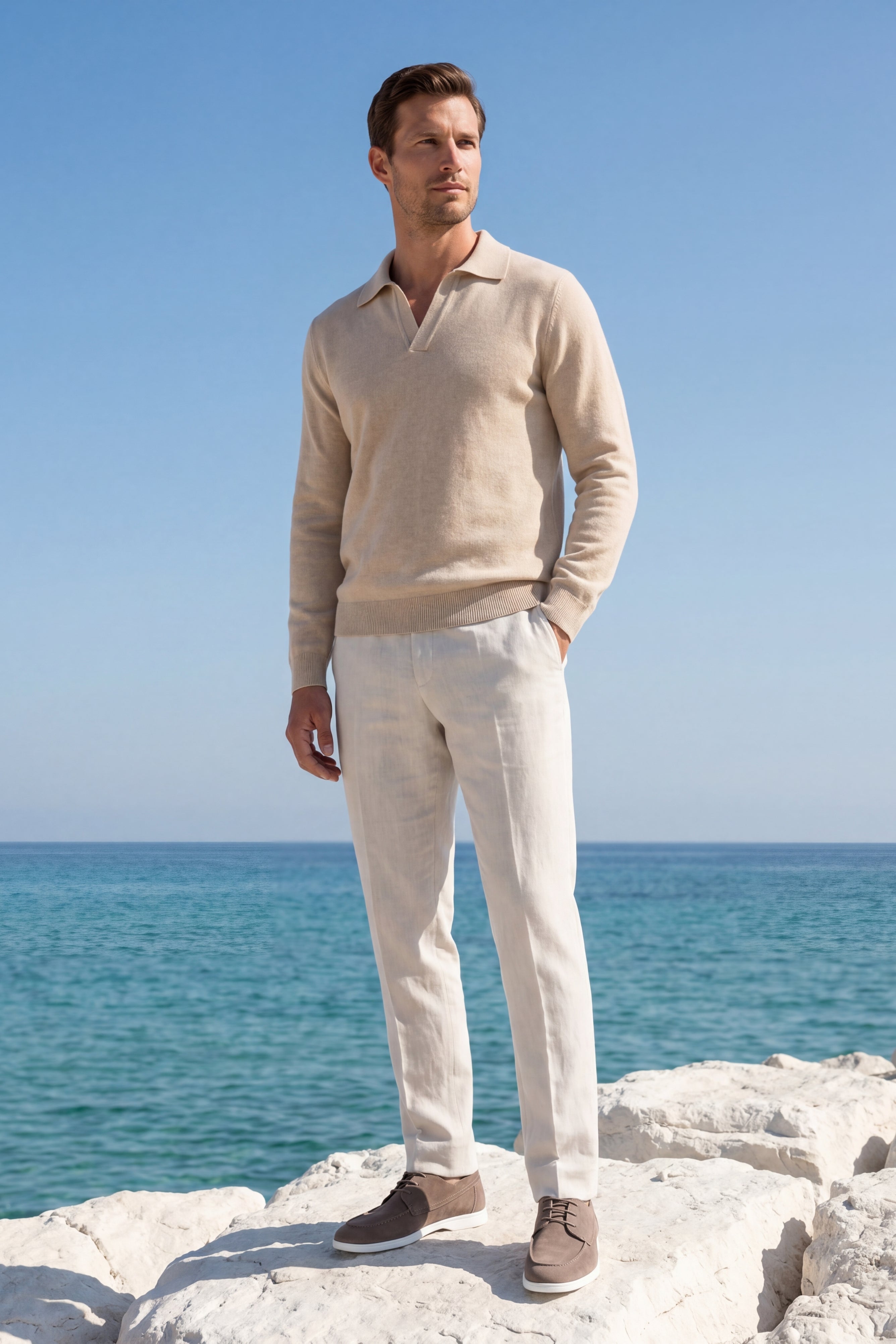 Marencio Cashmere Polo Knit Oatmeal