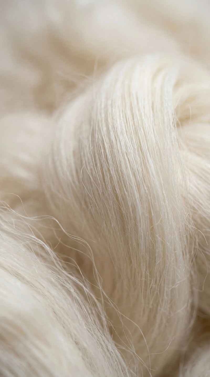 Raw cashmere fibre close-up