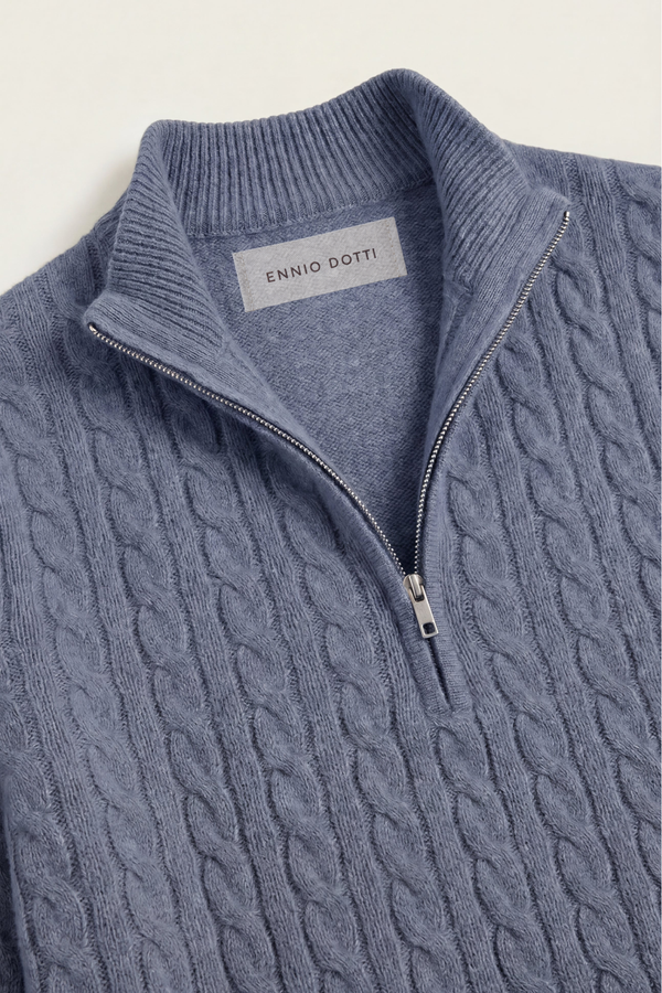 Lerano Cashmere Half-Zip Knit Blue