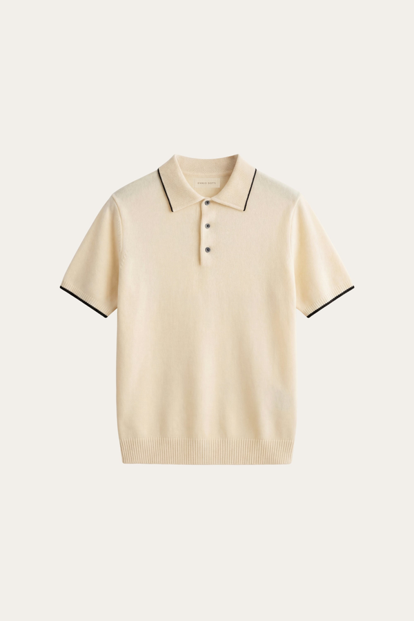 The Pigna Set — Morino Merino Knit Polo Beige (flat)