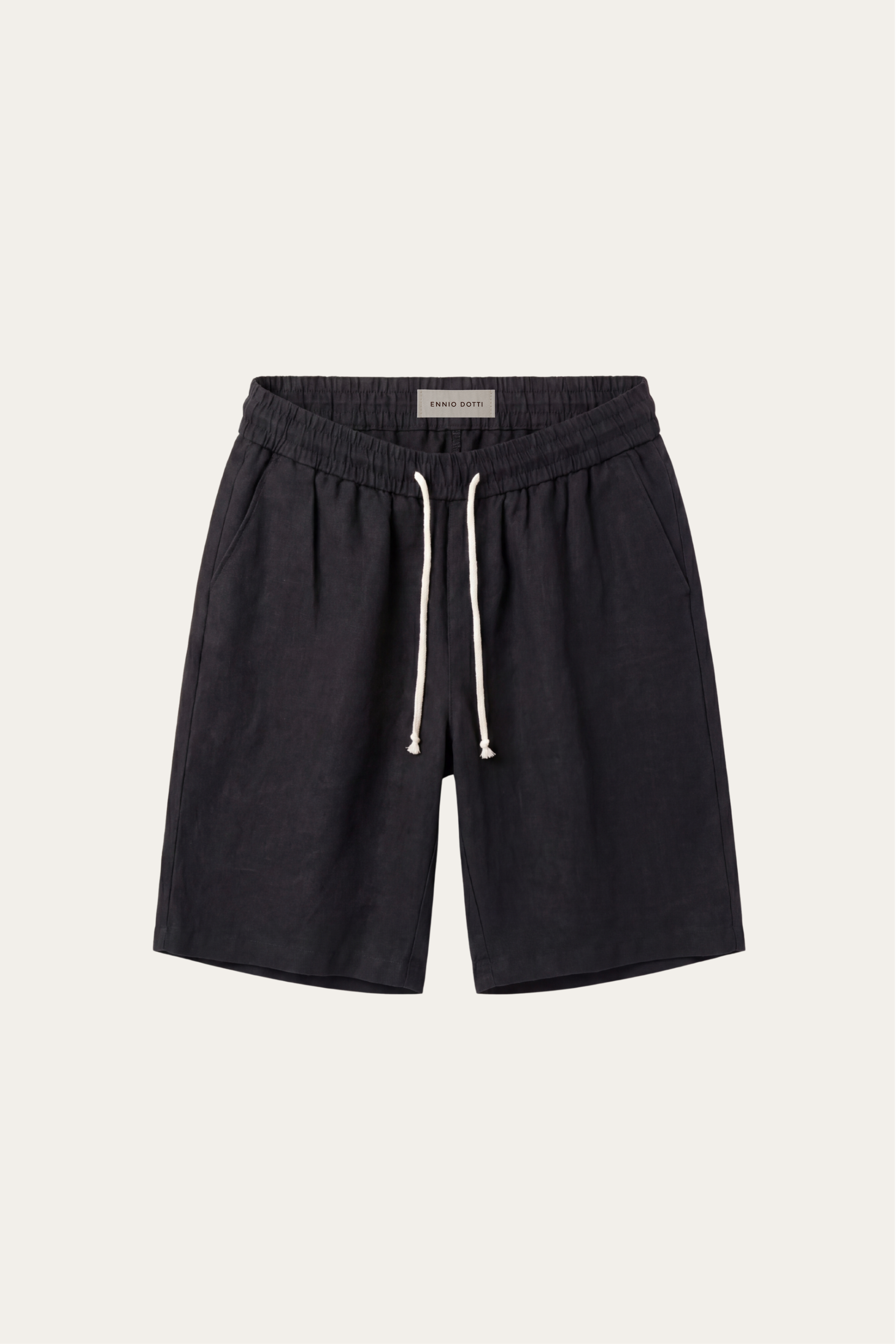 The Portopalo Set — Lecce Linen Drawstring Shorts Black (flat)