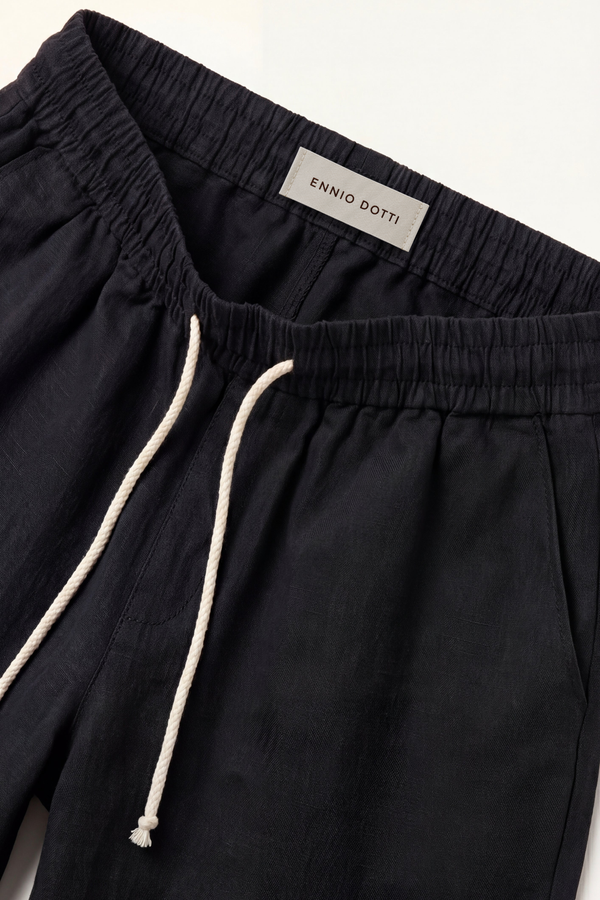 Lecce Linen Drawstring Shorts Black