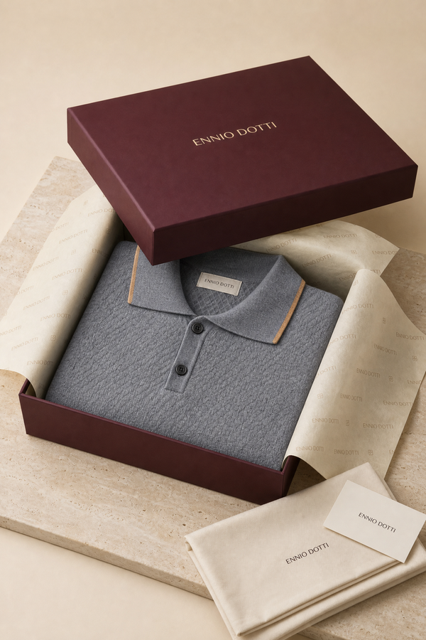 Prato Cashmere Knit Polo Ash Blue