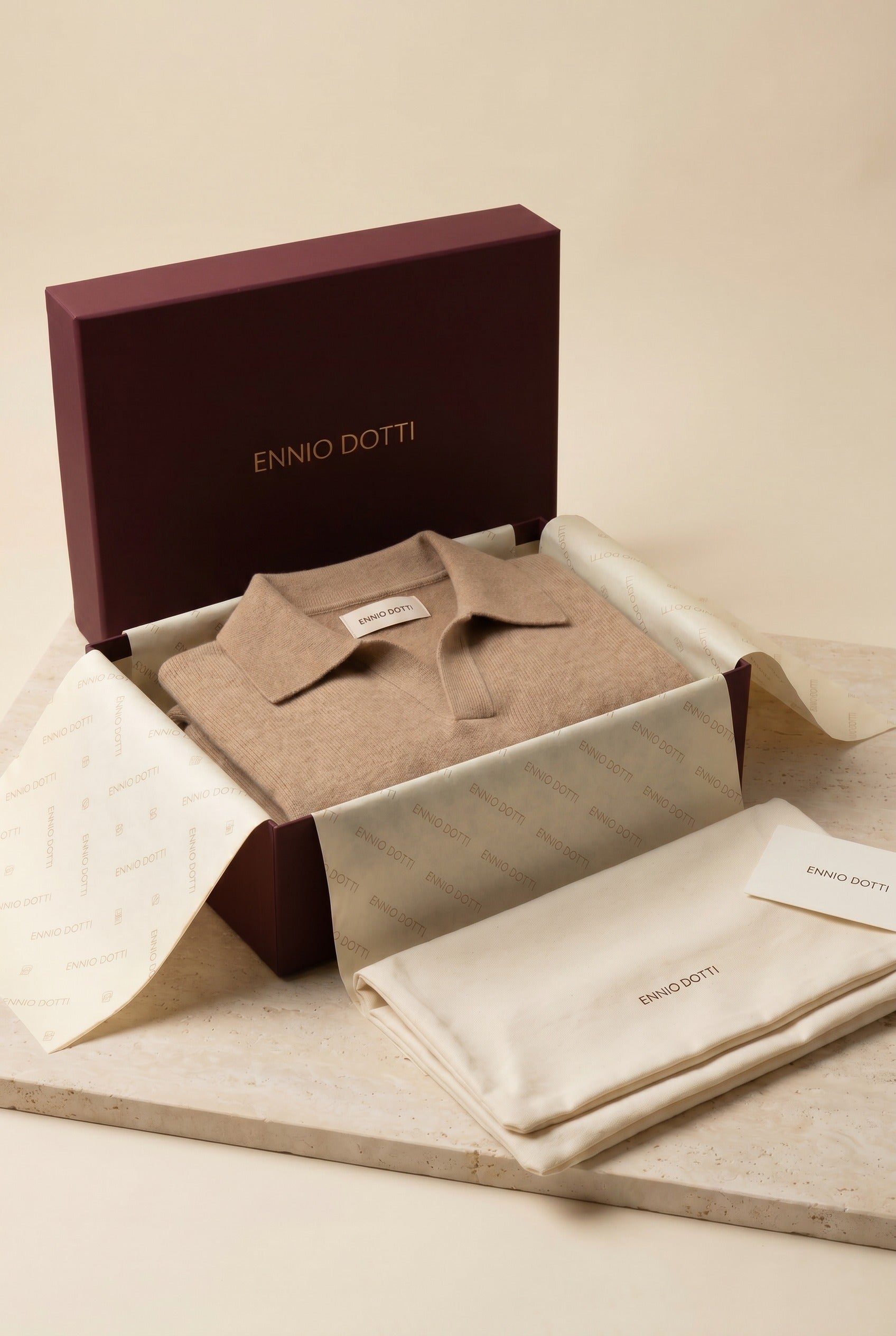Marencio Cashmere Polo Knit Light Brown