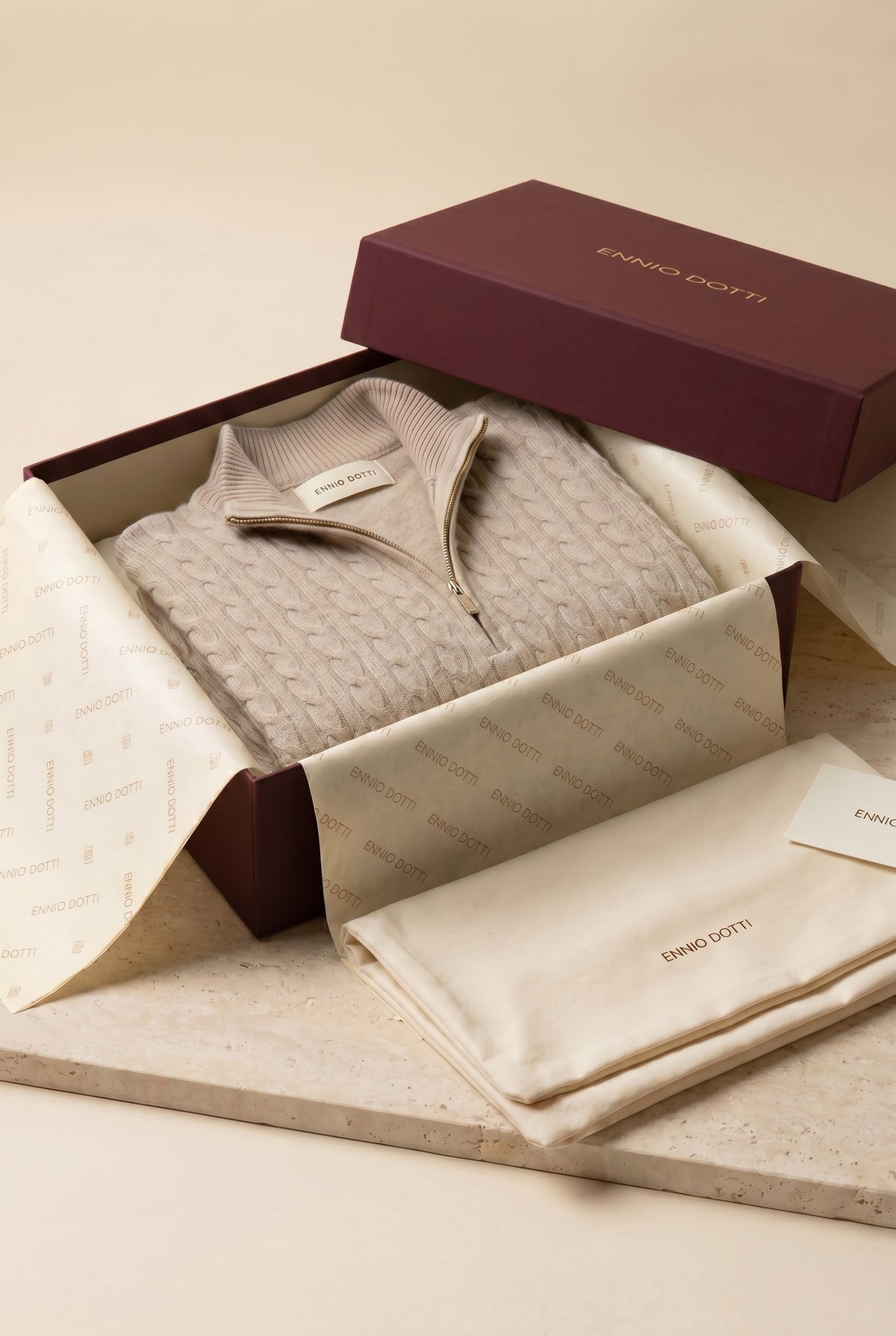 Lerano Cashmere Half-Zip Knit Beige