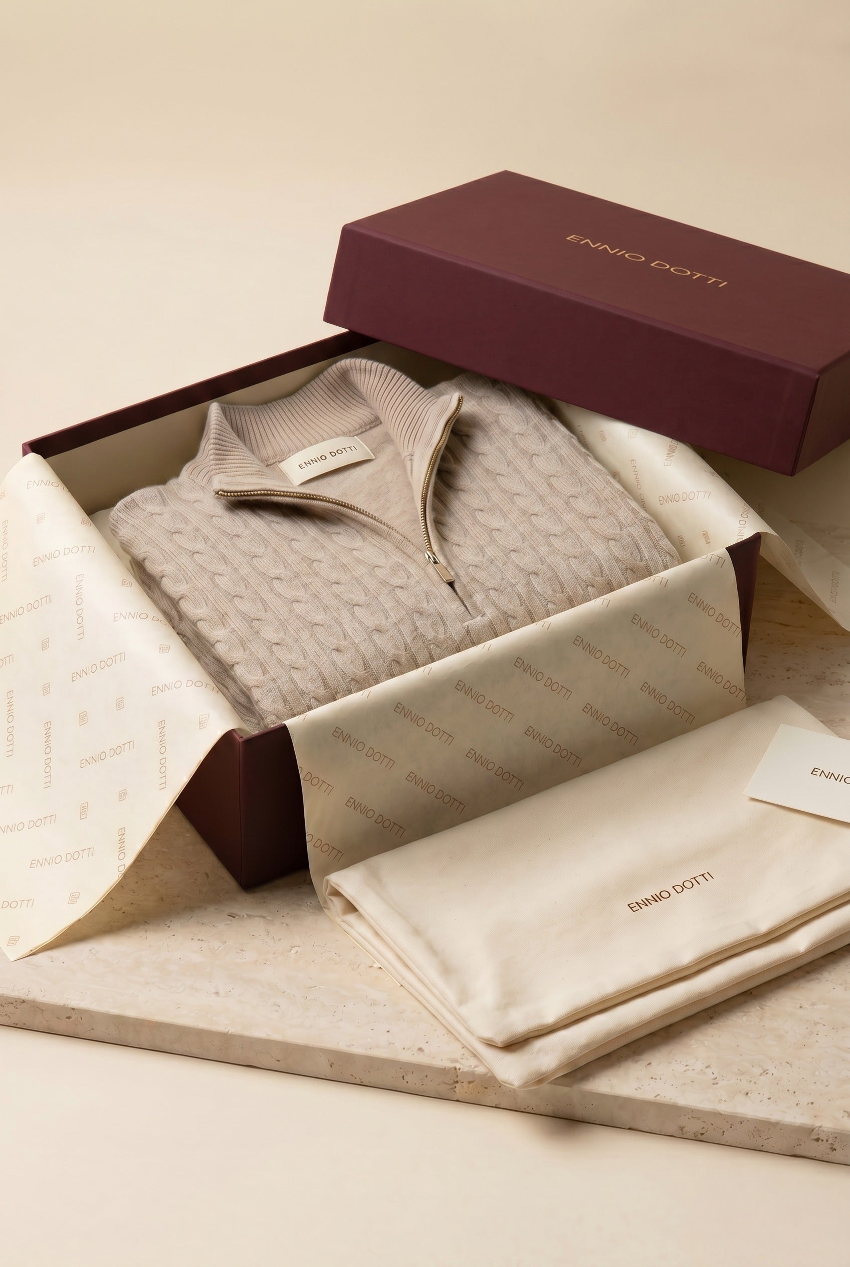 Lerano Cashmere Half-Zip Knit Beige