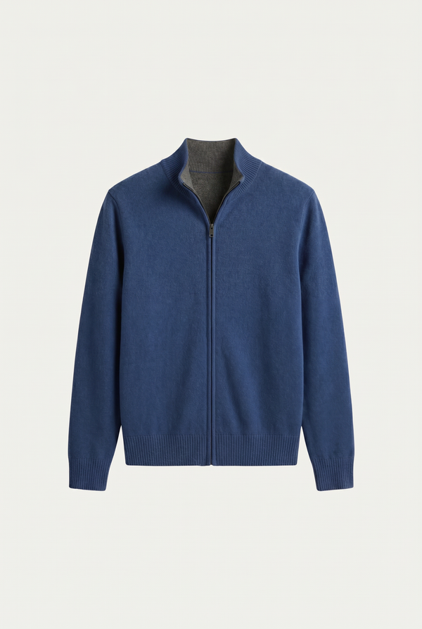 Marciello Reversible Cashmere Zip Knit Navy & Grey