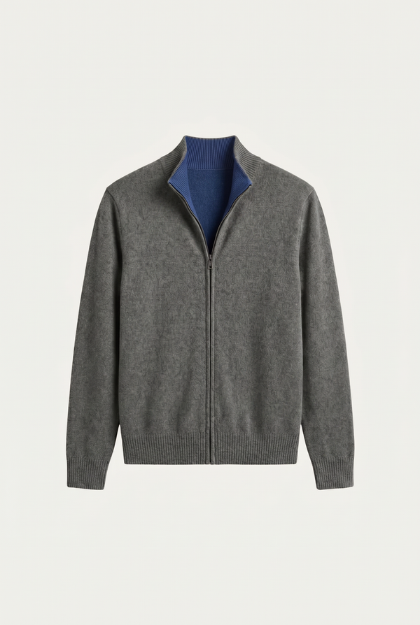 Marciello Reversible Cashmere Zip Knit Navy & Grey