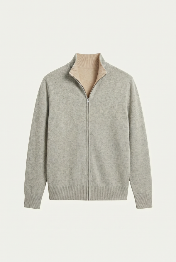 Marciello Reversible Cashmere Zip Knit Beige & Grey