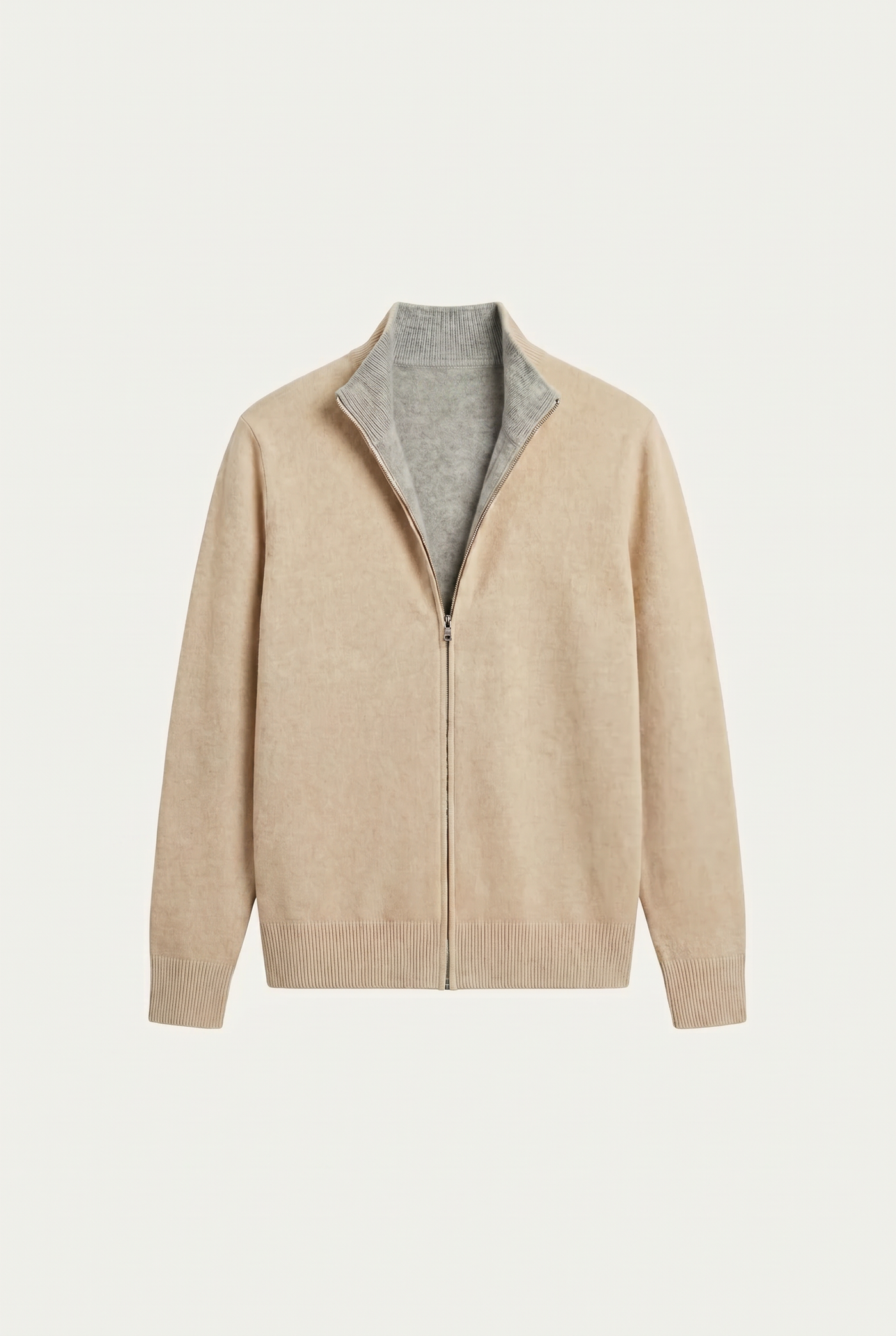 Marciello Reversible Cashmere Zip Knit Beige & Grey