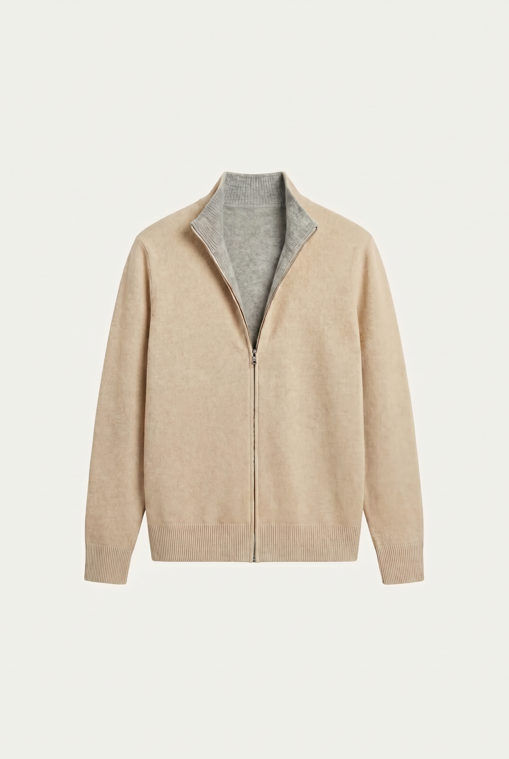 Marciello Reversible Cashmere Zip Knit Beige & Grey