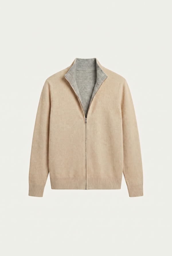 Marciello Reversible Cashmere Zip Knit Beige & Grey