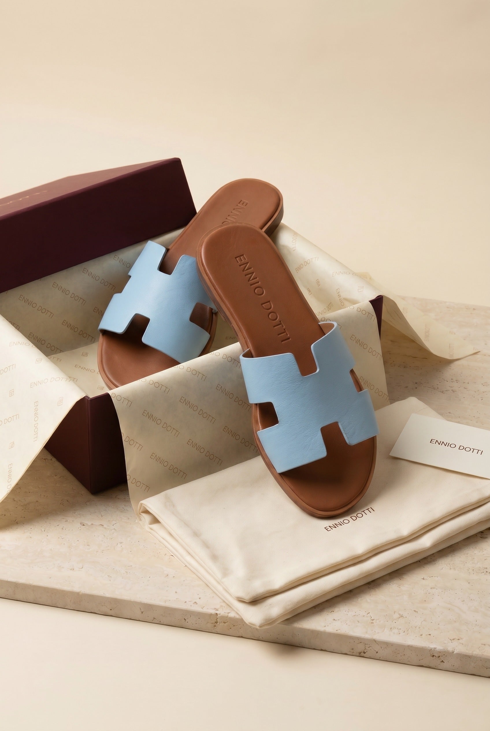 Arezzo Leather Sandal Sky Blue