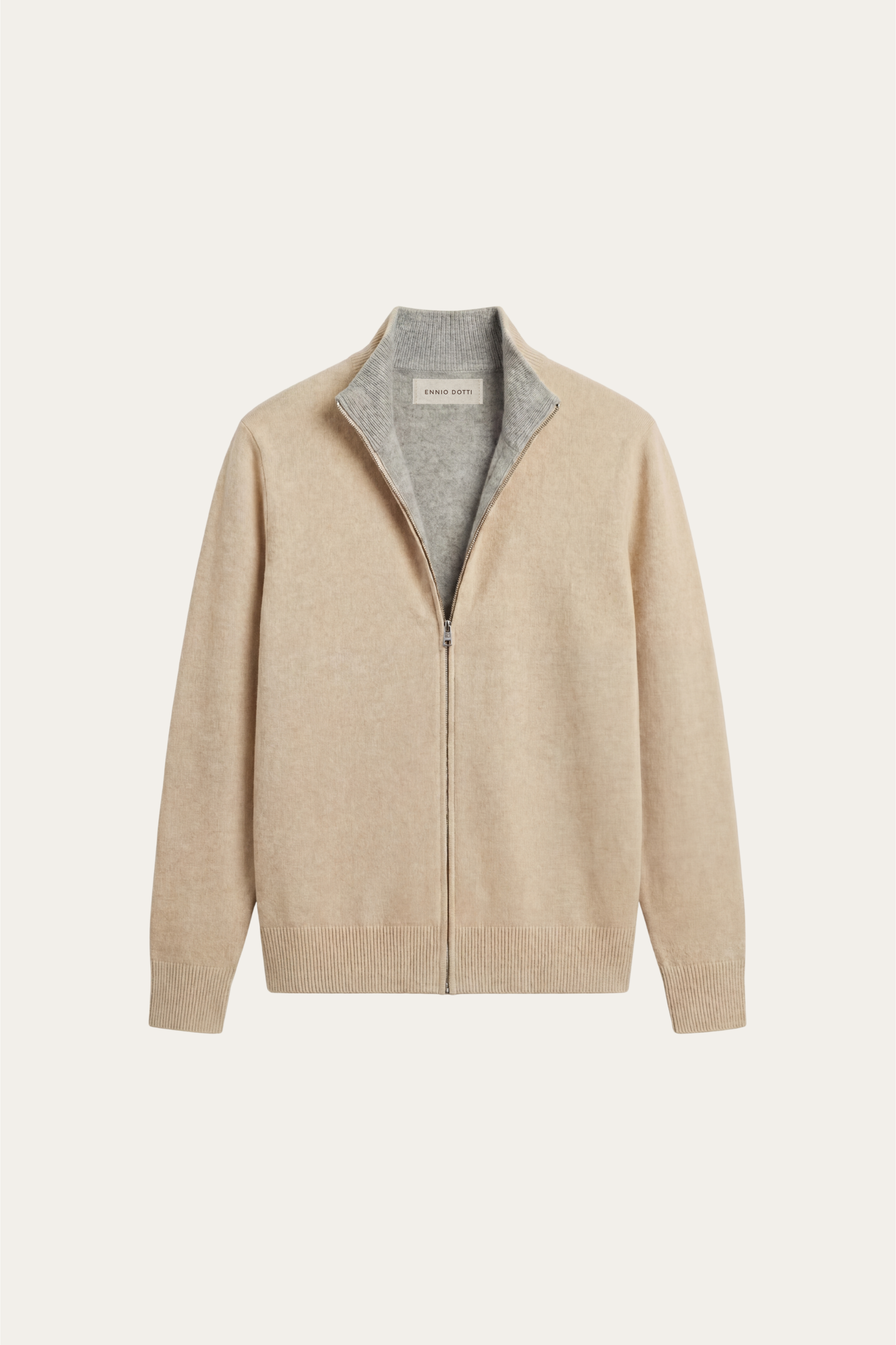 Marciello Reversible Cashmere Zip Knit Beige & Grey