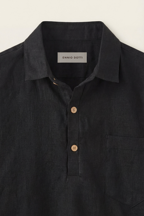 Monza Linen Polo Shirt Black