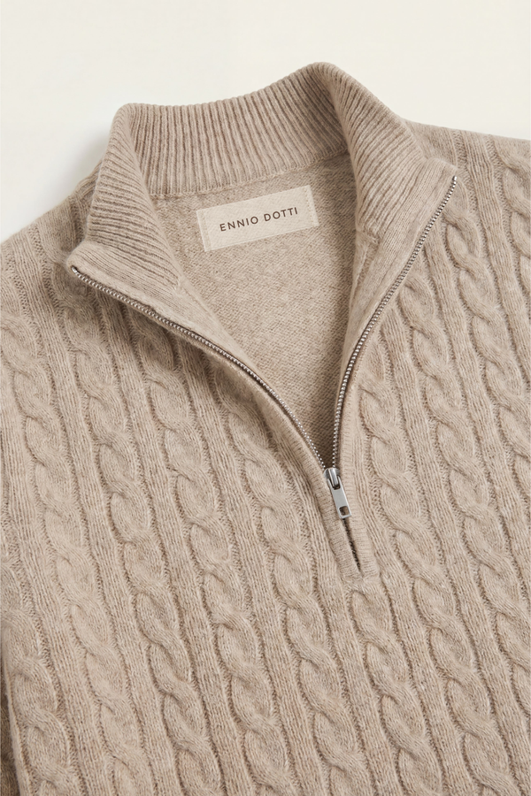 Lerano Cashmere Half-Zip Knit Beige