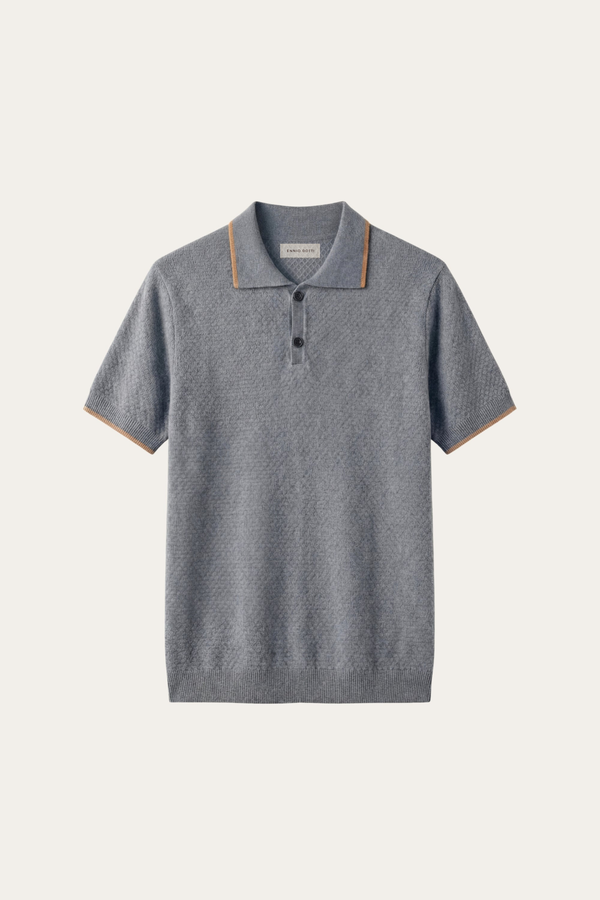 Prato Cashmere Knit Polo Ash Blue